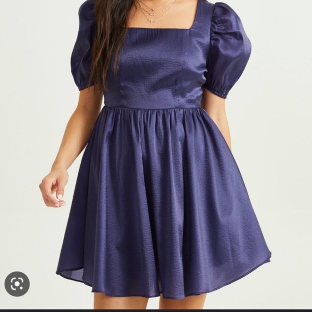 Puff-Sleeve Navy Dress